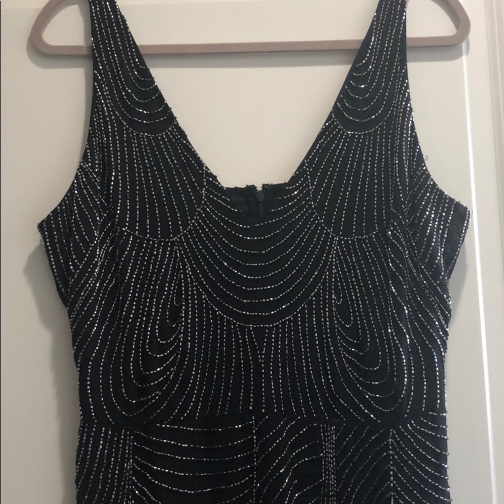 Adrianna Papell black dress with gunmetal beads